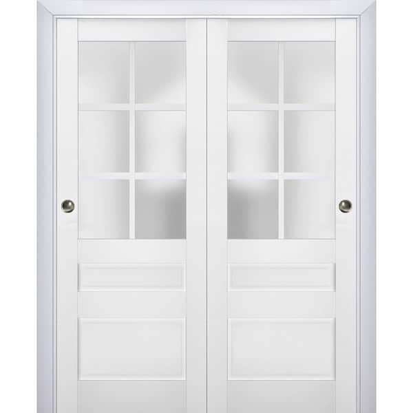 60 in. x 96 in. 2 Panel White Finished Solid Wood Sliding Door with Hardware