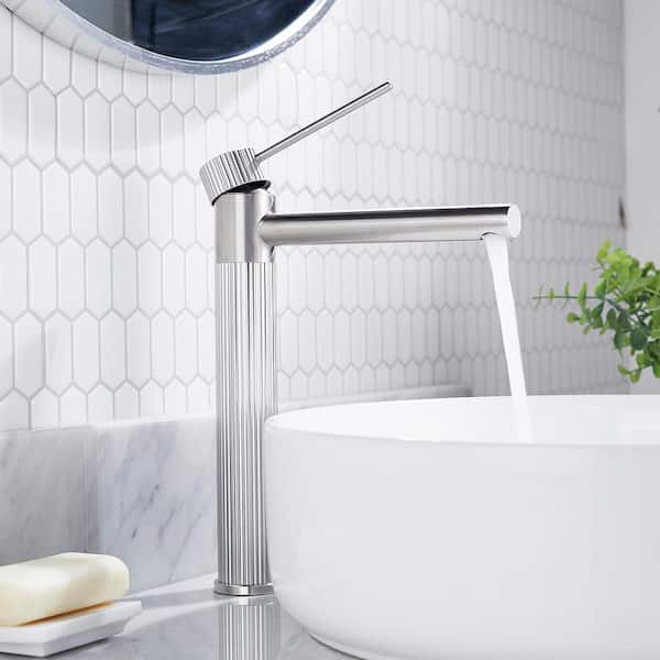 Single Hole Single Handle High-Arc Bathroom Faucet with Pop Up Drain in Brushed Nickel