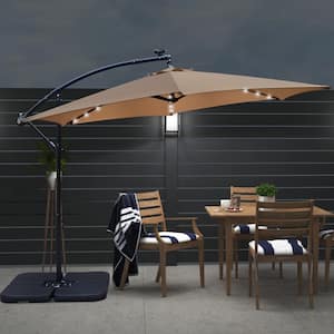10 ft. Steel Offset Cantilever Solar LED Patio Umbrella in Tan