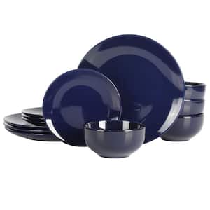 Simply Essential Coupe 12-Piece Blue Round Stoneware Dinnerware Set
