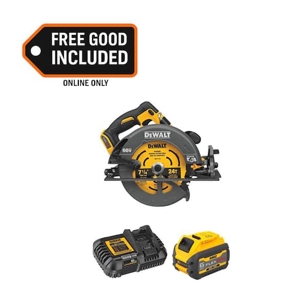 FLEXVOLT 60V MAX Lithium-Ion Cordless Brushless 7-1/4 in. Circular Saw with Brake with FLEXVOLT 6Ah Battery and Charger