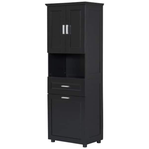 25 in. W x 26 in. Dx70 in. H Black Bathroom Storage Linen Cabinet with Adjustable Shelve,Tilt-Out Dirty Laundry Basket
