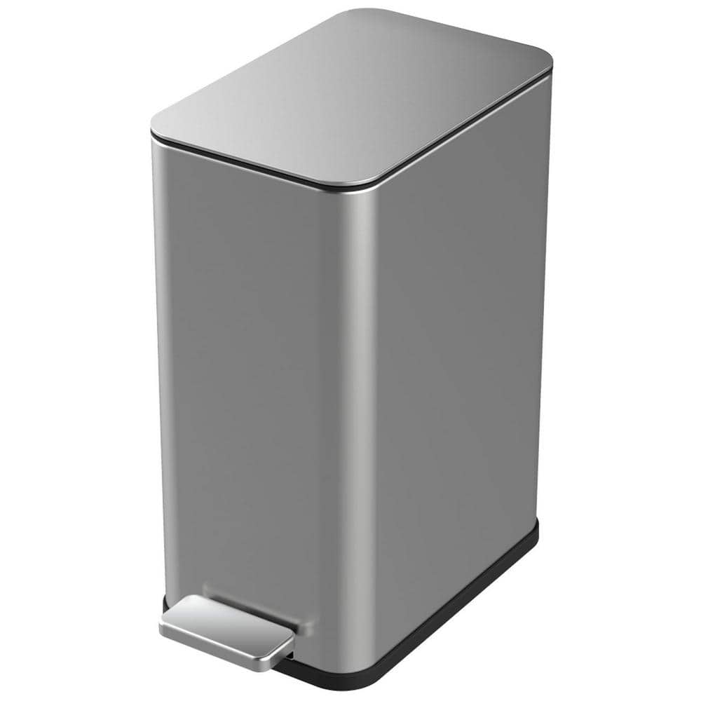 Innovaze 2.6 Gal./10 Liter Slim Stainless Steel Step-On Trash Can for Bathroom and Office - Silver