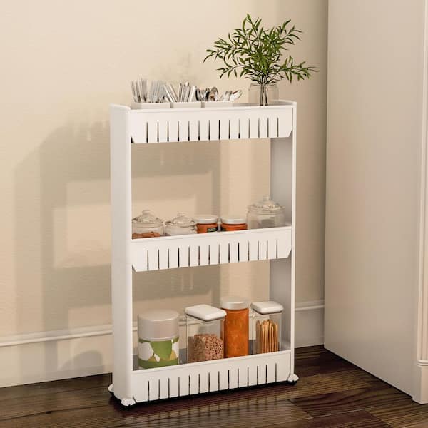 Lavish Home Slim Slide Out White Kitchen Cart