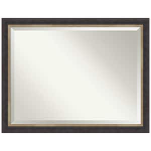 Hammered Charcoal Tan 44.75 in. x 34.75 in. Beveled Casual Rectangle Wood Framed Wall Mirror in Black