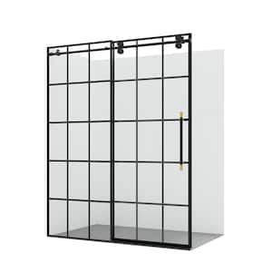 Puente 64 in. W x 78 in. H Single Sliding Frameless Shower Door in Matte Black with Clear Glass