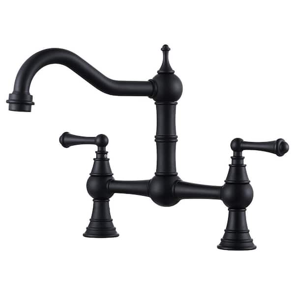 Double Handle Bridge Faucet with 360° Swivel Spout in Matte Black
