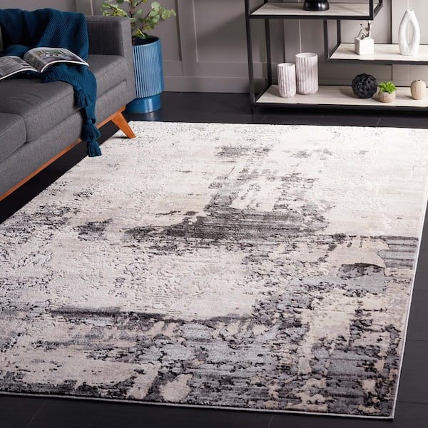 Whisper 9 ft. x 12 ft. Gray/Light Beige Distressed Abstract Area Rug