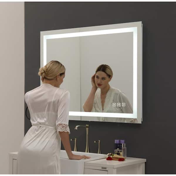 48 in. W x 36 in. H Large Rectangular Frameless LED Light Anti-Fog Wall  Bathroom Vanity Mirror Super Bright