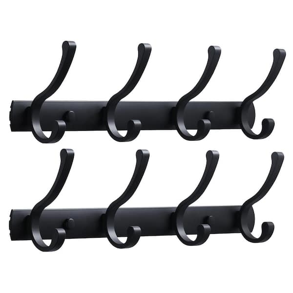 WOWOW 14 in . J-Hook Robe/Towel Hook Wall Mounted in Black, 2 Pack ...