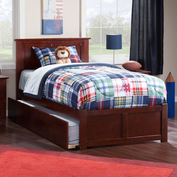 Madison Twin Extra Long Bed with Footboard and Twin Extra Long Trundle in Walnut