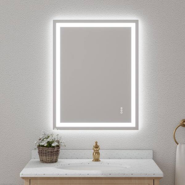28 in. W x 36 in. H Rectangular Frameless Wall Mount Bathroom Vanity Mirror with LED Light