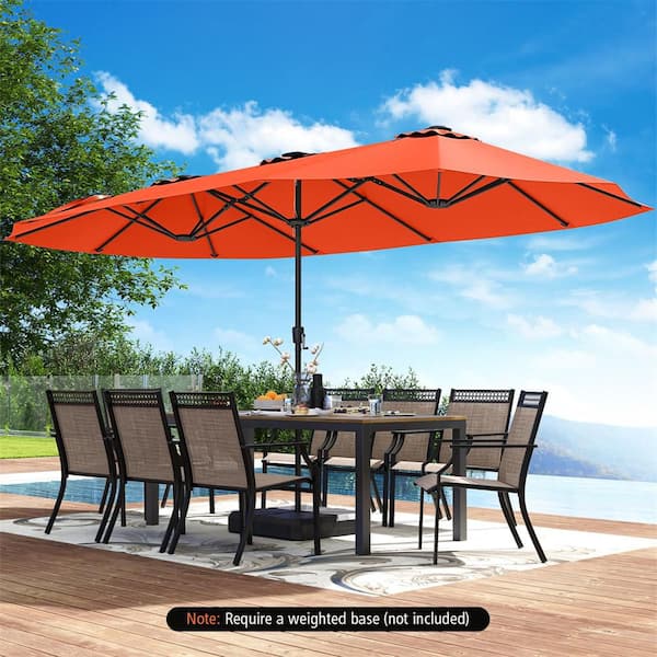 15.5 ft. Metal Market Solar Extra-Large Patio Umbrella with LED Solar Lights & 12 Heavy-Duty Ribs in Orange
