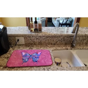 14 in. x 21 in. Multicolor Butterfly on Pink Dish Drying Mat