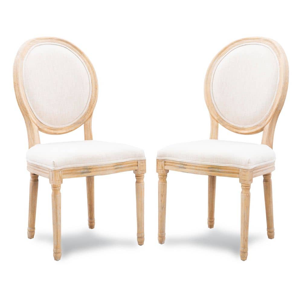 Jacques Natural Fabric Seat Oval Back Dining Side Chair Set of 2