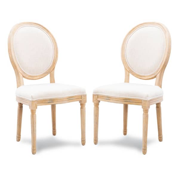 Linon Home Decor Jacques Natural Fabric Seat Oval Back Dining Side Chair Set of 2