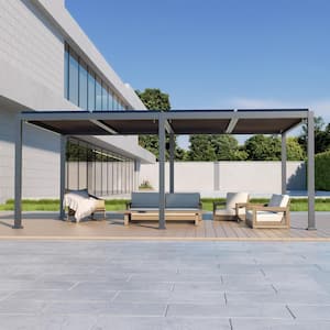 12 ft. x 20 ft. Aluminum Frame Freestanding Patio Pergola Outdoor Handly Open and Close Louvered Roof Pergola, Grey