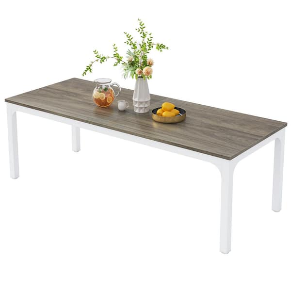 BYBLIGHT Roesler Gray Brown Wood 78.7 in. 4 Leg Dining Table Kitchen Table for Dining Room Living Room, Seats 6-8