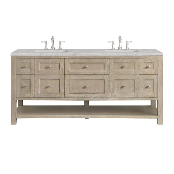James Martin Vanities Breckenridge 72 in W x 23.5 in. D x 34.18 in. H Bath Vanity in Whitewashed Oak & Eternal Jasmine Pearl Quartz Quartz Top