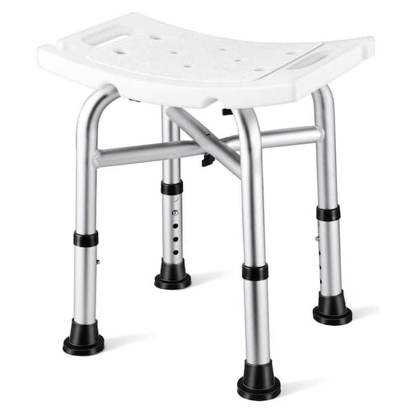 Aluminum Shower Stool in White with 5 Adjustable Height, Shower Seat, Shower Chair, Shower Bench for Adults
