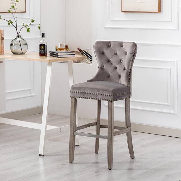 Gray velvet counter discount stools