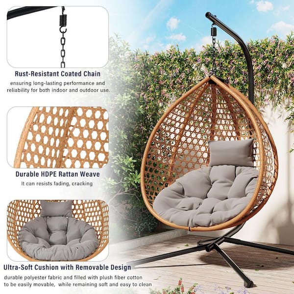 39 in. W x 42 in. D x 76 in H 1-Person HDPE Hanging Egg Chair