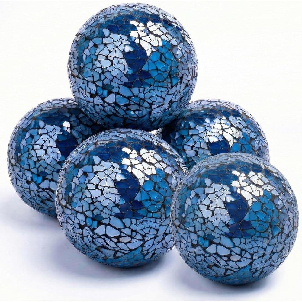 Blue Round Glass Ball 3 in. Decorative Ball Set of 5 SK0258 - The Home ...
