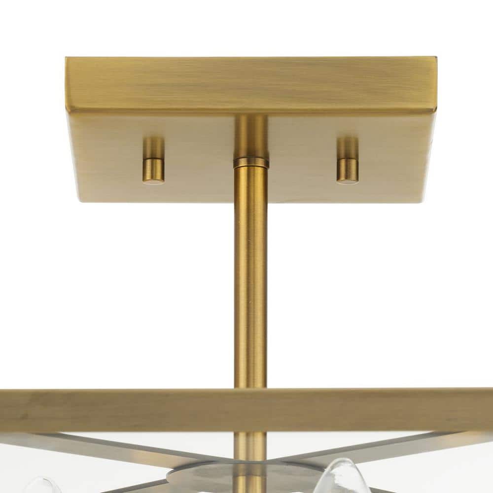 Hillcrest 13'' Vintage Brass Semi-Flush Mount with Glass Panels