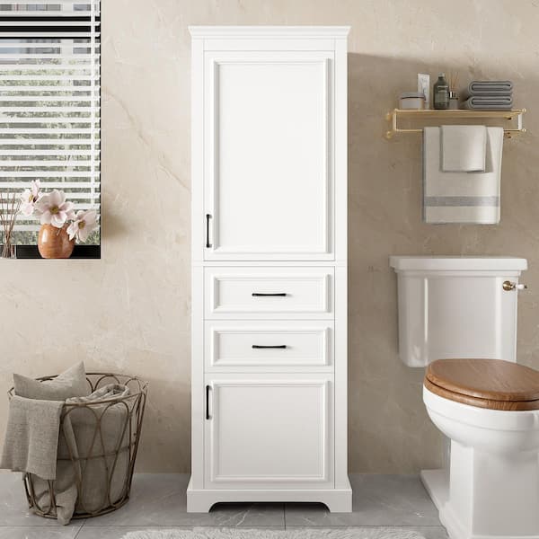 White 71 in. H Tall Storage Cabinet with 2 Drawers, Adjustable Shelves