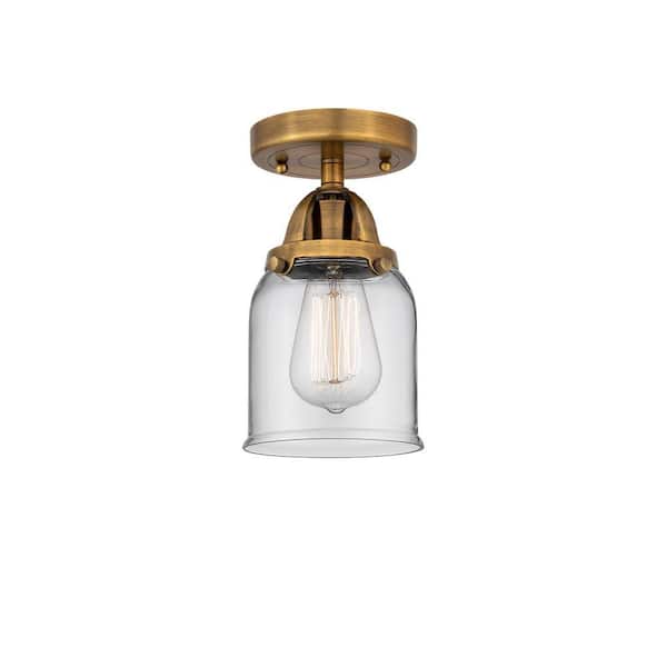 Bell 5 in. 1-Light Brushed Brass Industrial Semi-Flush Mount with Clear Glass Shade