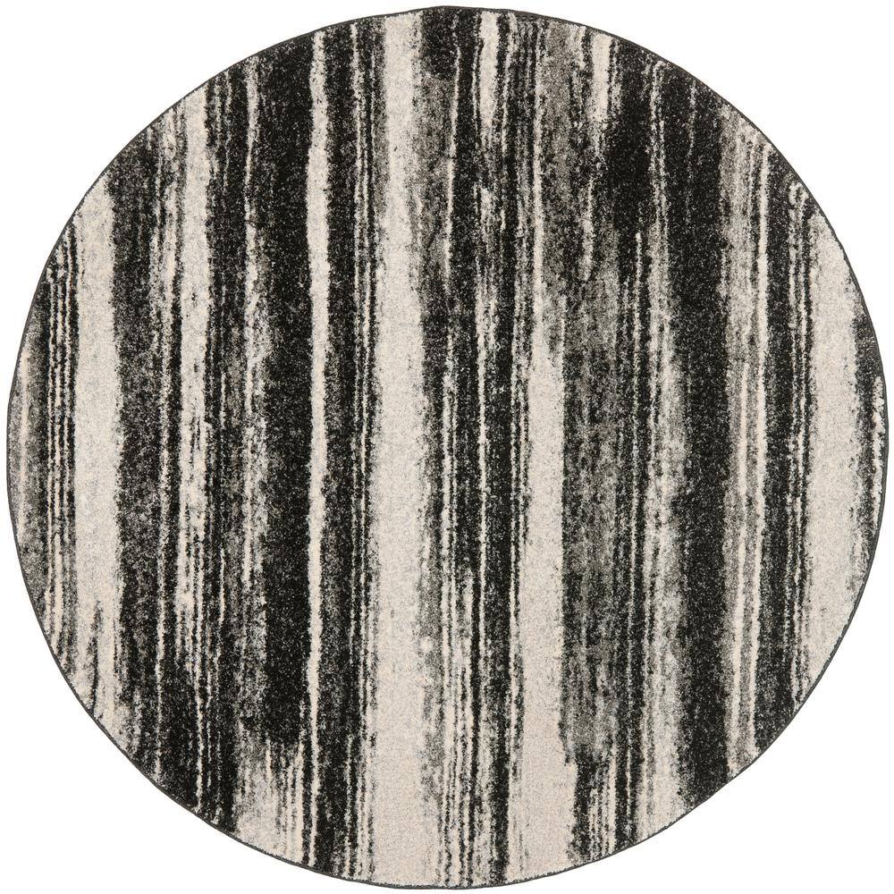 SAFAVIEH Retro Dark Gray/Light Gray 4 ft. x 4 ft. Round Striped Area Rug -  RET2693-8479-4R