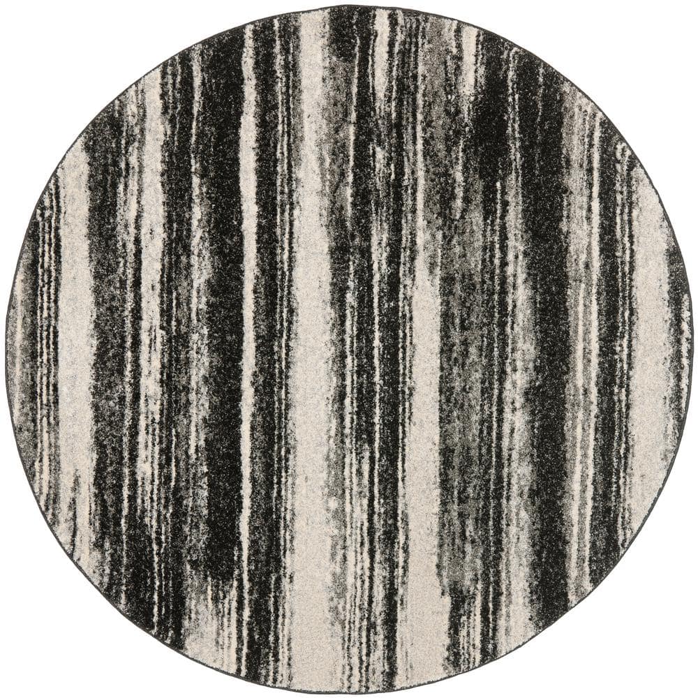 SAFAVIEH Retro Dark Gray/Light Gray 6 ft. x 6 ft. Round Striped Area Rug -  RET2693-8479-6R