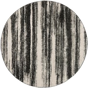 Retro Dark Gray/Light Gray 6 ft. x 6 ft. Round Striped Area Rug