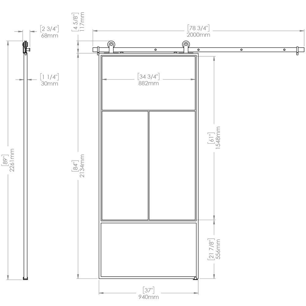 Nation Black Metal Barn Door with Frosted Glass Panels