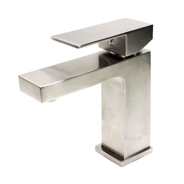 LUXIER Single Hole Single-Handle Bathroom Faucet with drain in Brushed Nickel