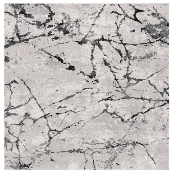 SAFAVIEH Hanna 7 ft. x 7 ft. Gray/Ivory Dark Gray Abstract Marble Square Area Rug