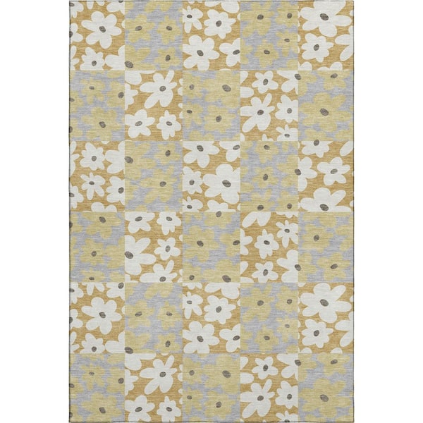 Mayfield Premium Machine Washable Abstract AMF2476 Gold 5 ft. x 7 ft. 6 in. Area Rug