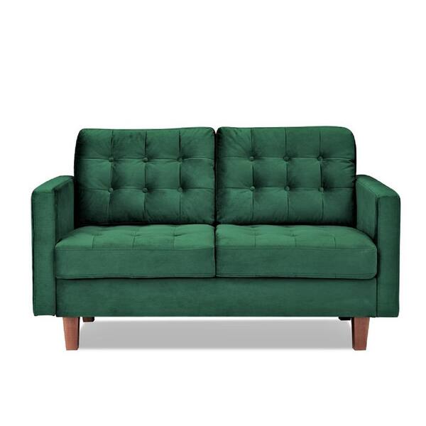 US PRIDE FURNITURE Sophia 58 in. Green Tufted Velvet 2-Seater Loveseat with Removable Cushions