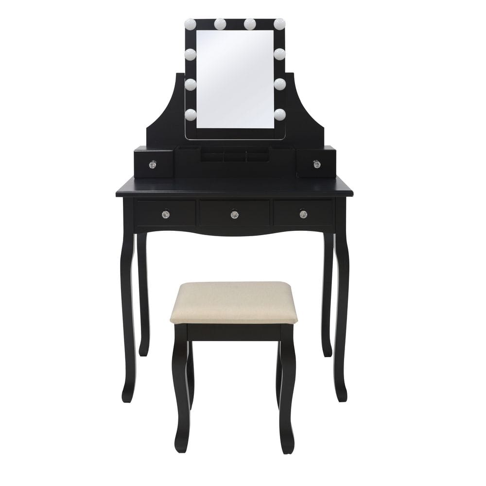 VEIKOUS Modern black Wooden Vanity Makeup Table Sets With Rectangle LED