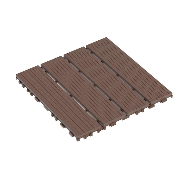 COOLSHARK 12 in. x 12 in. Outdoor Square Waterproof Polypropylene Patio Interlocking Deck Tiles Flooring, Brown (Set of 44)
