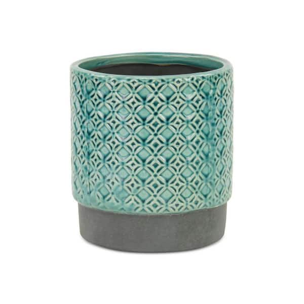 6 in. x 6.25 in. TurquoiseIndoor/Outdoor Ceramic Decorative Pots