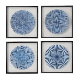 4- Panel Starburst Radial Plates Framed Wall Art with Black Frame 16 in. x 16 in.