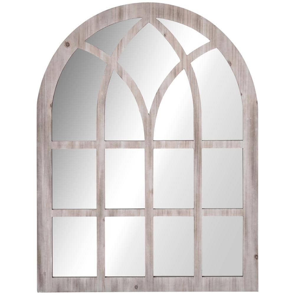 Natural Wood 41 in. W x 31.5 in. Modern Arch Window Mirror for Wall Decor