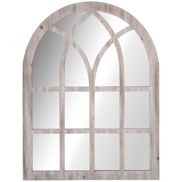 Unbranded Natural Wood 41 in. W x 31.5 in. Modern Arch Window Mirror for Wall Decor