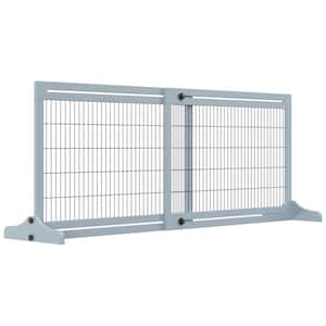Blue-Grey 72 in. x 27.25 in. Wood Freestanding Pet Gate with Adjustable Length