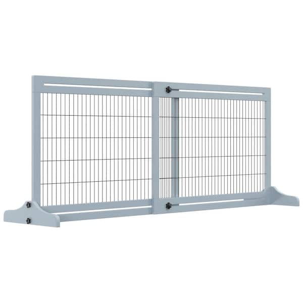 maocao hoom Blue-Grey 72 in. x 27.25 in. Wood Freestanding Pet Gate with Adjustable Length