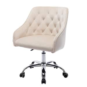 Beige Velvet Office Chairs with Sloped Arms