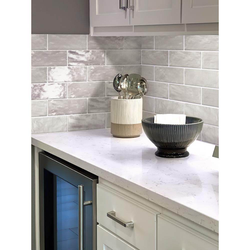 Gray Polished Ceramic Subway Mosaic Tile 2.5 x 8 Inch