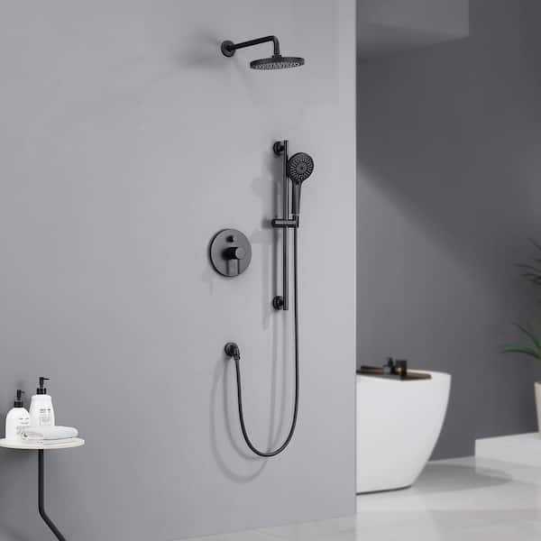 Single-Handle 3-Spray 24 in. Wall Bar Shower Faucet Kit with Hand Shower in Matte Black (Valve Included)