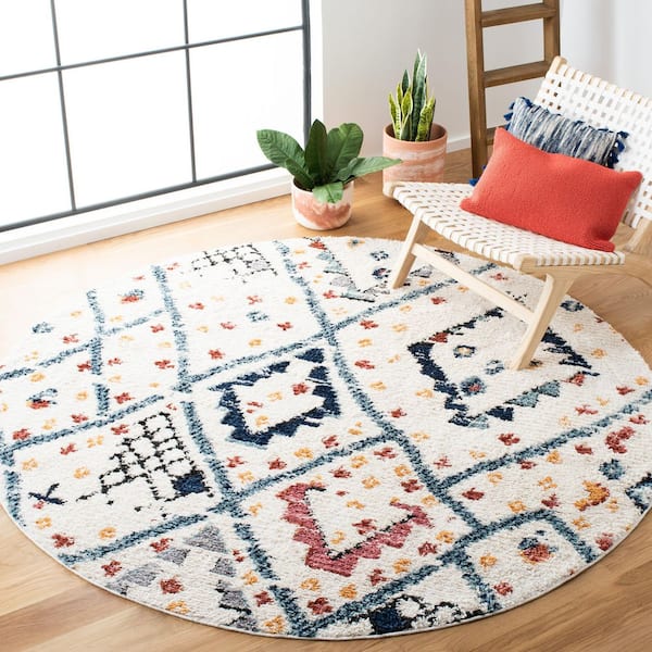 Morocco 8 ft. x 8 ft. Round Ivory/Multi Geometric Western Area Rug